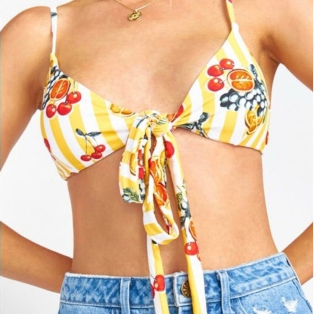 Show Me Your Mumu Triangle Bikini Top XS Rumba fruit basket Print Wire-Free NWT